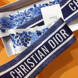 Dior Oblique Logo 和蓝色花卉印花 丝巾