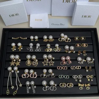 Dior Pearl and Gold-Tone CD Motif Earrings