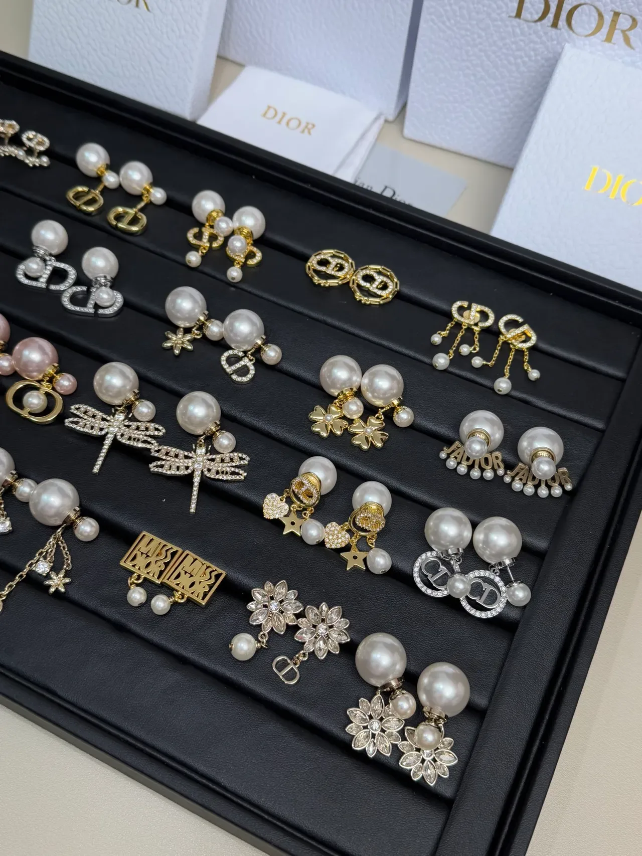 Dior Pearl and Gold-Tone CD Motif Earrings 2