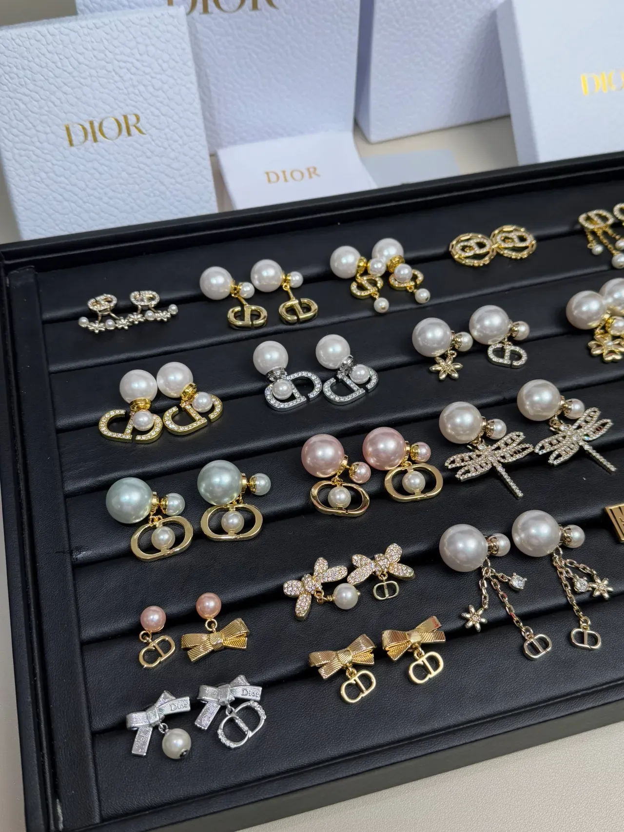 Dior Pearl and Gold-Tone CD Motif Earrings 3
