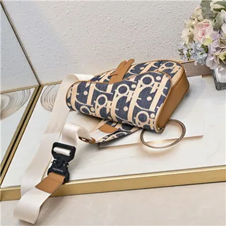 Dior Saddle Navy Beige Monogrammed Canvas Tan Leather Trim 马鞍包 8
