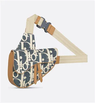 Dior Saddle Navy Beige Monogrammed Canvas Tan Leather Trim 马鞍包 16