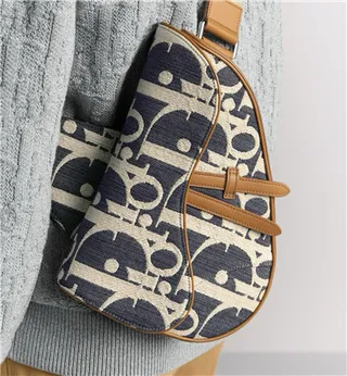 Dior Saddle Navy Beige Monogrammed Canvas Tan Leather Trim 马鞍包 17