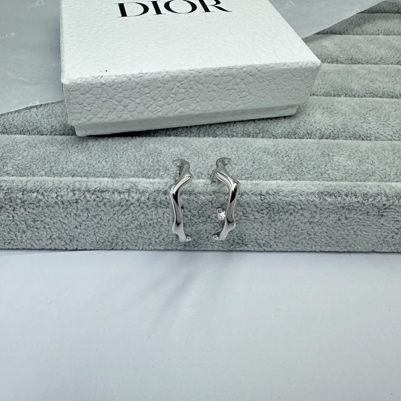 Dior Silver Gold Asymmetrical Organic Hoop Textured Irregular Outline Earrings 2