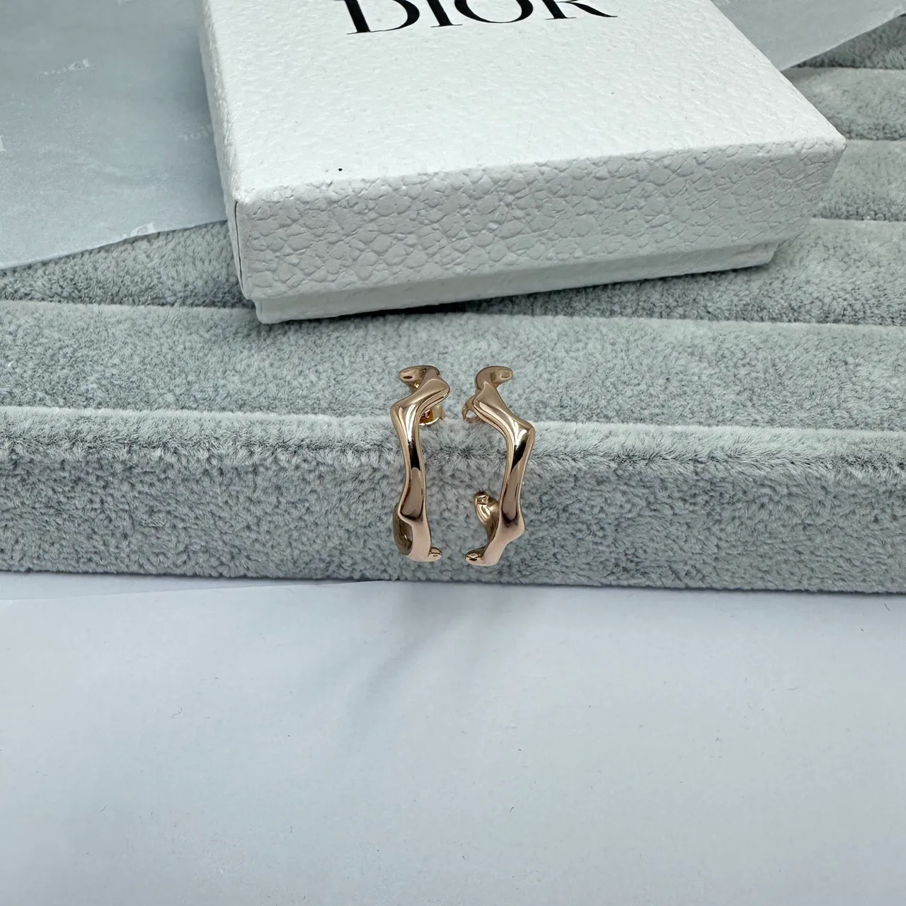 Dior Silver Gold Asymmetrical Organic Hoop Textured Irregular Outline Earrings 3