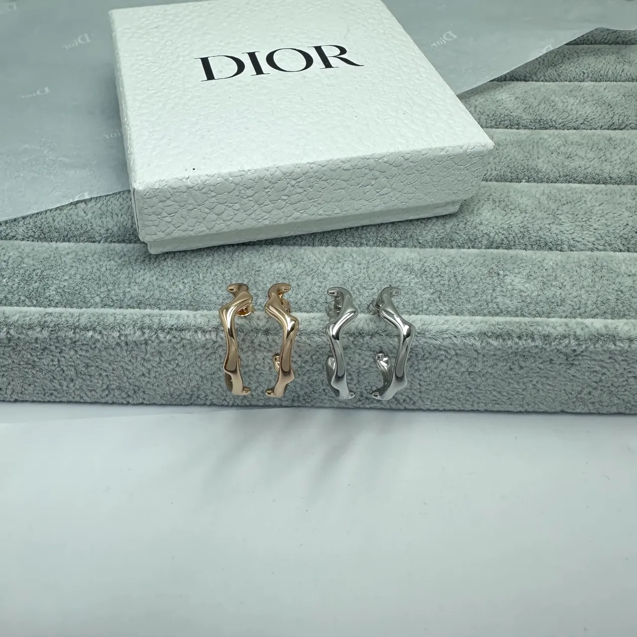 Dior Silver Gold Asymmetrical Organic Hoop Textured Irregular Outline Earrings 4