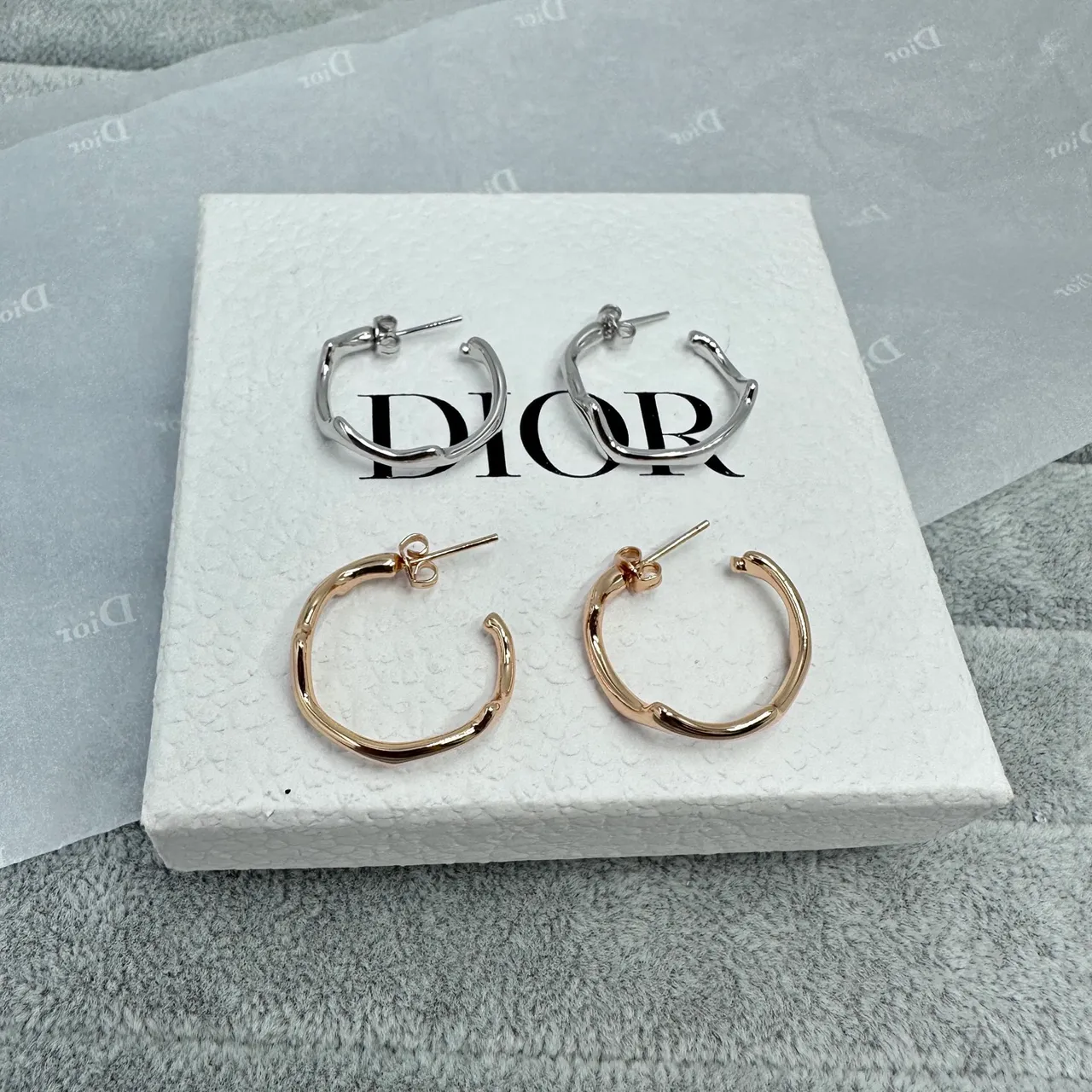Dior Silver Gold Asymmetrical Organic Hoop Textured Irregular Outline Earrings 5
