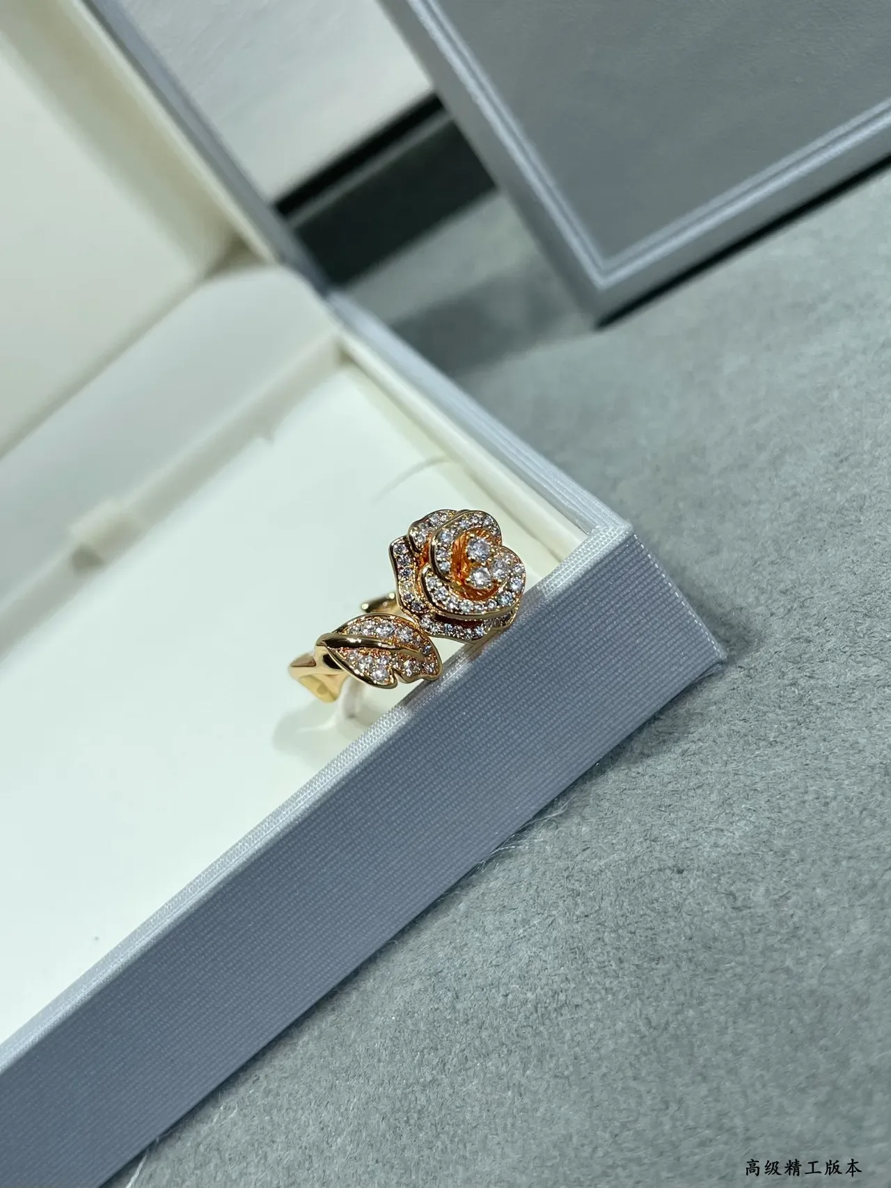 Dior Silver Gold Rose-Shaped Pavé-Set Ring 5