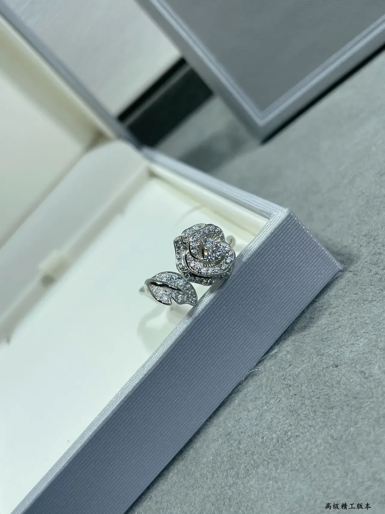 Dior Silver Gold Rose-Shaped Pavé-Set Ring 6