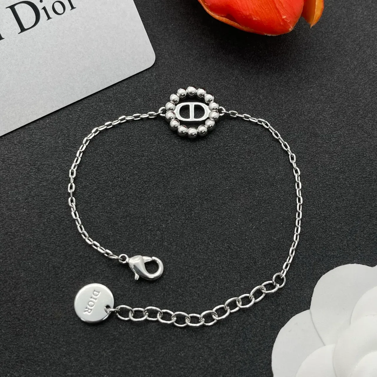 Dior Silver Multicolor Chain Crystal-Embellished CD Charm Bracelet 2