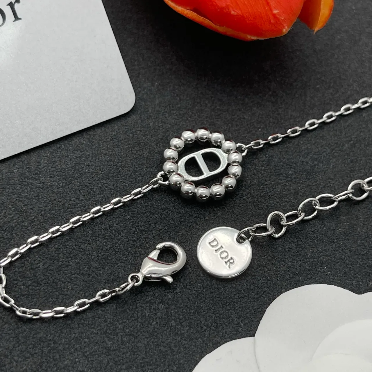 Dior Silver Multicolor Chain Crystal-Embellished CD Charm Bracelet 3
