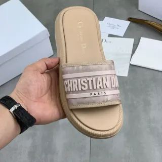 Dior Slide Beige Pink Wide Branded Strap Padded Footbed Slippers