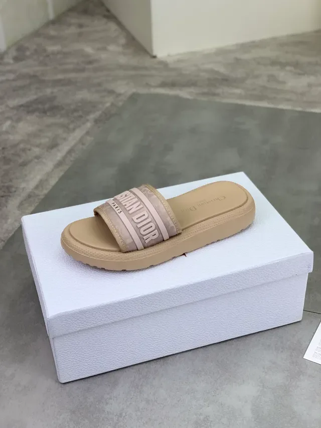 Dior Slide Bege Rosa Larga Alça com Marca Palmilha acolchada Sandálias 4