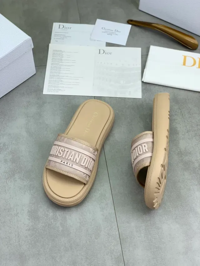 Dior Slide Bege Rosa Larga Alça com Marca Palmilha acolchada Sandálias 5