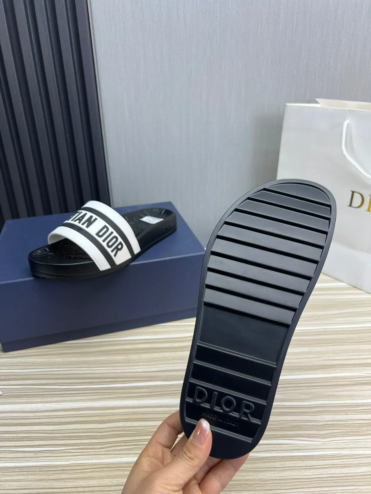 Dior Slide Sandal Black and White Logo Strap Slippers 2
