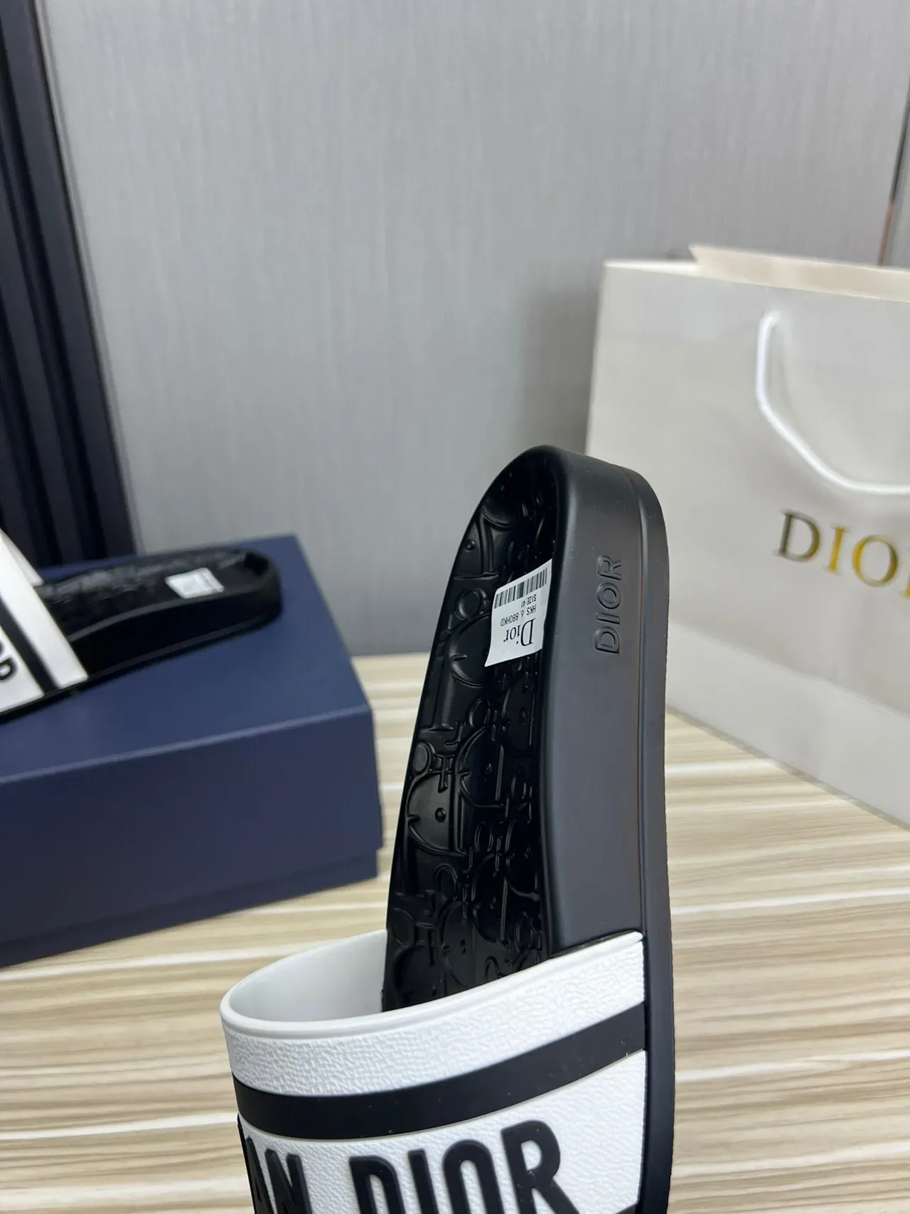 Dior Slide Sandal Black and White Logo Strap Slippers 3