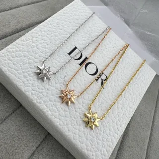 Dior Star Pendant Gold Silver Central Clear Stone Necklace