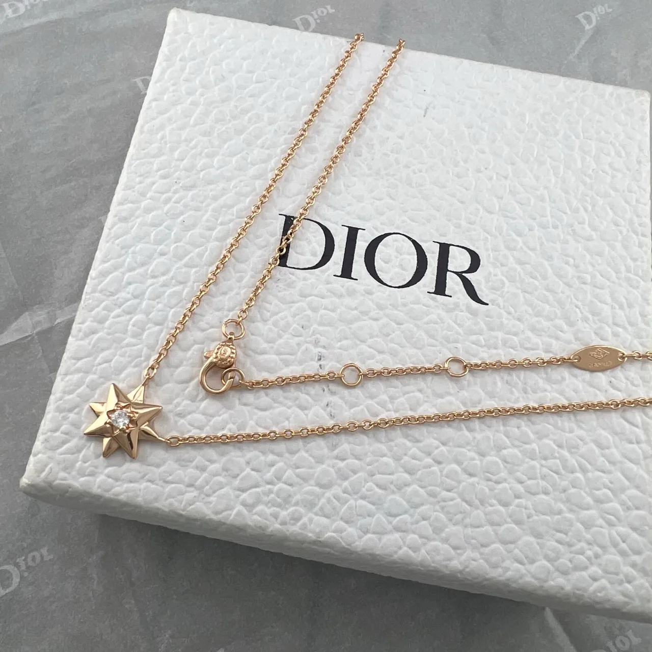 Dior Star Pendant Gold Silver Central Clear Stone Necklace 4