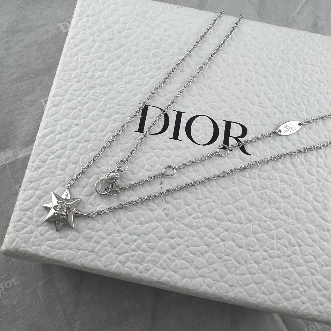 Dior Star Pendant Gold Silver Central Clear Stone Necklace 5