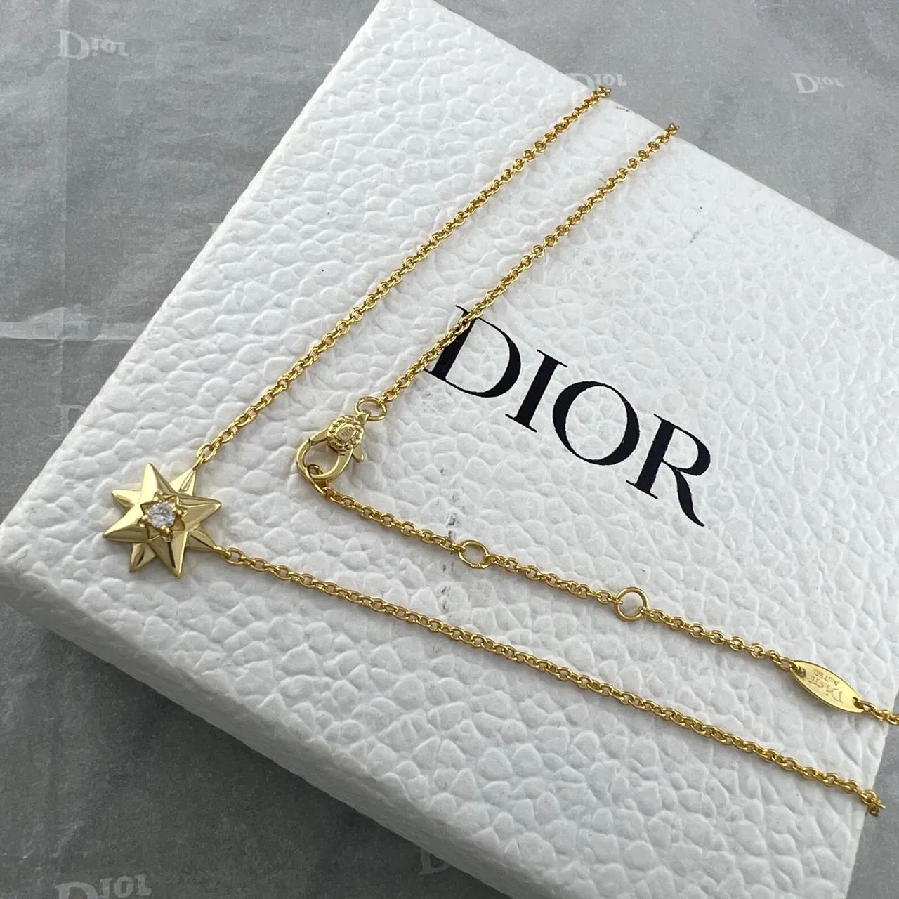 Dior Star Pendant Gold Silver Central Clear Stone Necklace 6