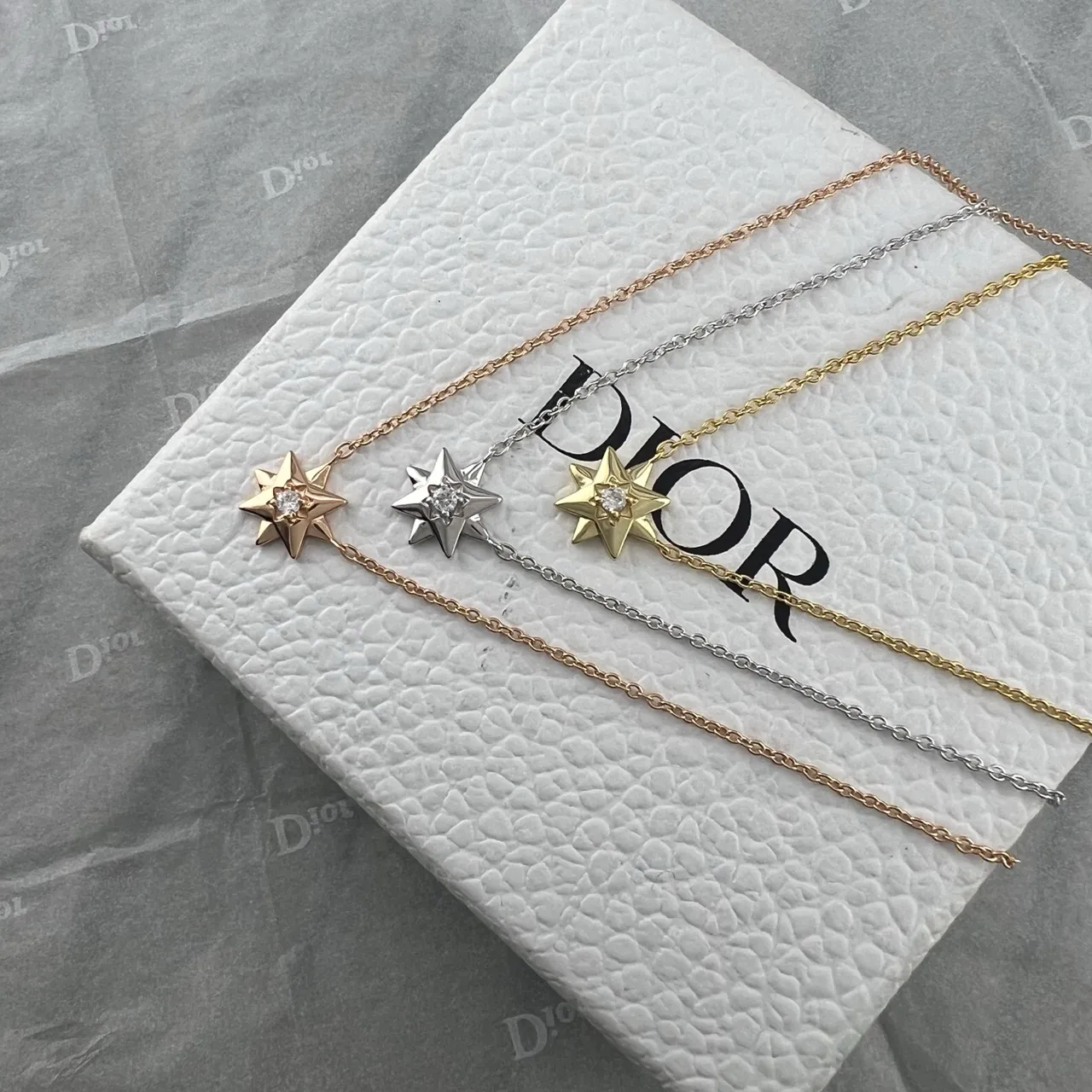 Dior Star Pendant Gold Silver Central Clear Stone Necklace 7