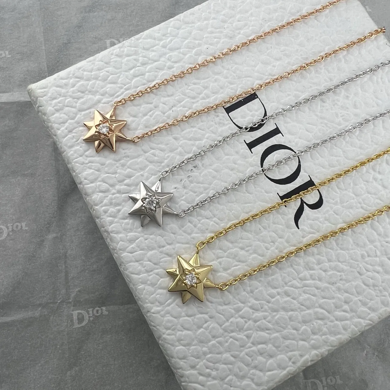 Dior Star Pendant Gold Silver Central Clear Stone Necklace 8