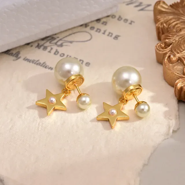 Dior Tribales Brincos de metal dourado e pérolas de resina branca 5