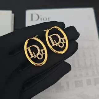 Dior Tribales Gold Transparent Oval Hoops Crystal-Pavé Monogram Earrings