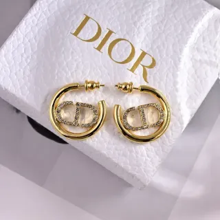 Dior Tribales Créoles dorées blanches pavé de cristaux logo CD