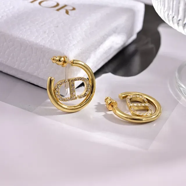 Dior Tribales Gold White Hoop Crystal-Pavé CD Logo Earrings 3