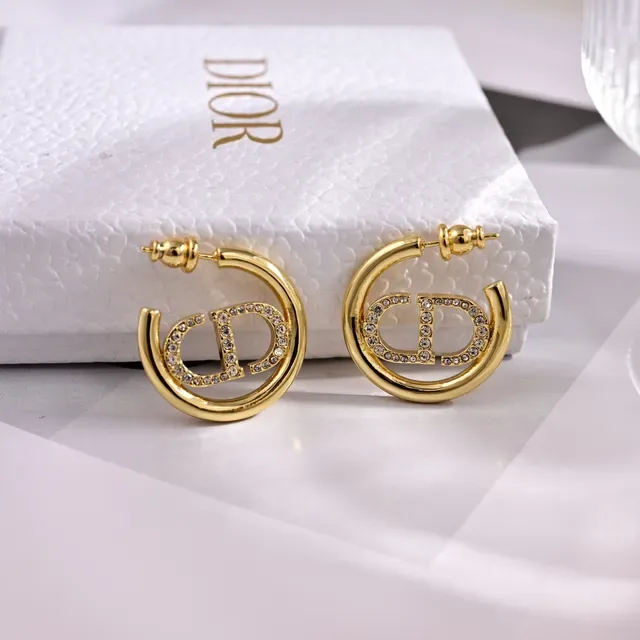 Dior Tribales Gold White Hoop Crystal-Pavé CD Logo Earrings 4