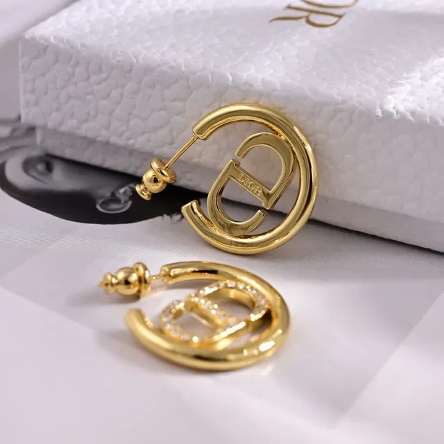 Dior Tribales Gold White Hoop Crystal-Pavé CD Logo Earrings 5