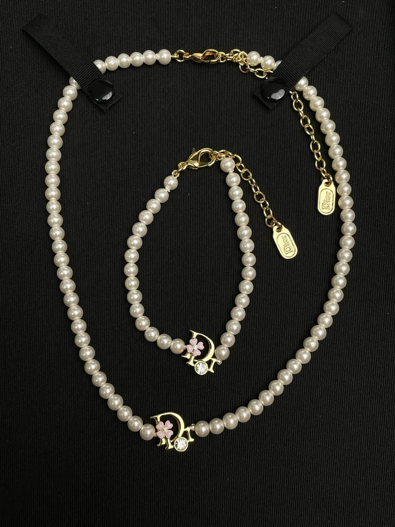 Dior White Gold Pearl Strand Hardware Bracelet 2