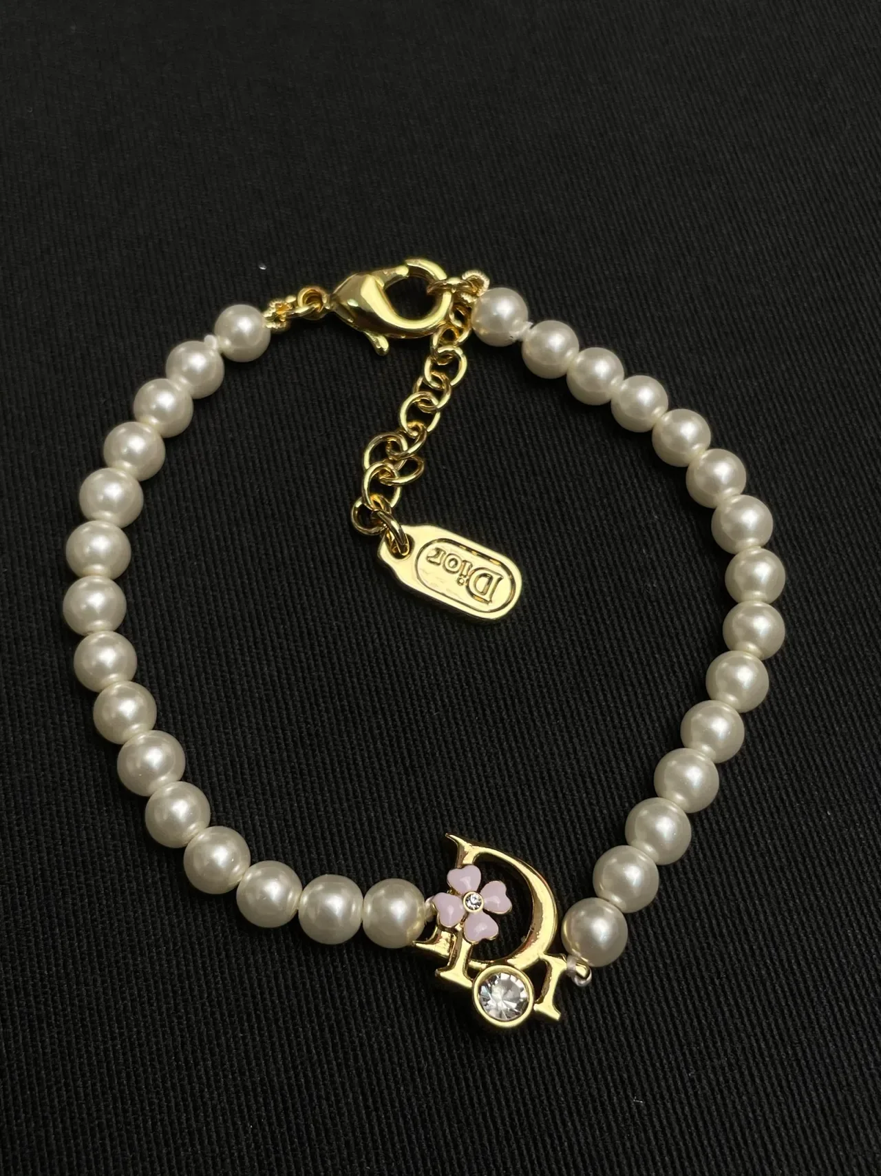 Dior White Gold Pearl Strand Hardware Bracelet 4
