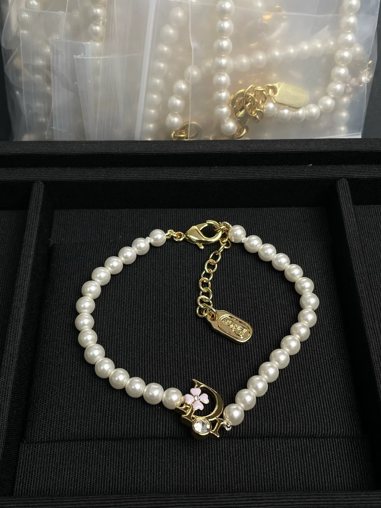 Dior White Gold Pearl Strand Hardware Bracelet 6