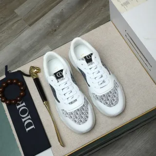 Dior White Gray Chunky Sole Oblique Monogram Mesh Lifestyle Sneakers