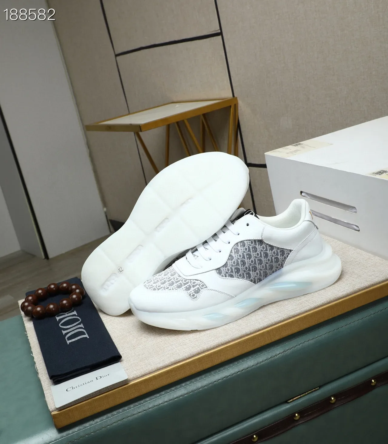 Dior White Gray Chunky Sole Oblique Monogram Mesh Lifestyle Sneakers 3