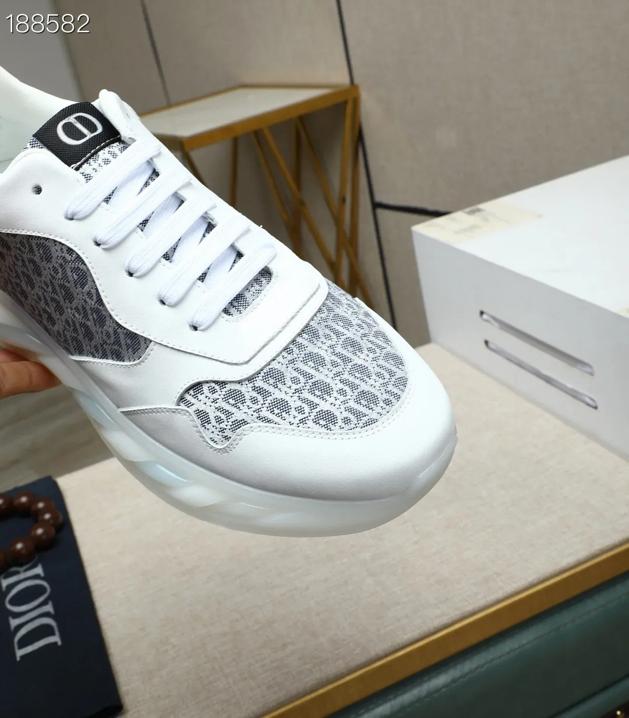 Dior White Gray Chunky Sole Oblique Monogram Mesh Lifestyle Sneakers 4