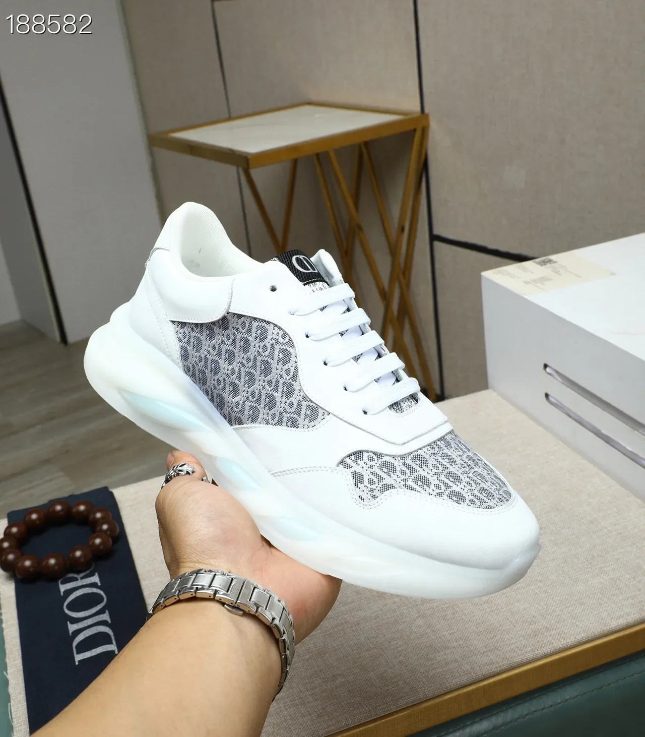Dior White Gray Chunky Sole Oblique Monogram Mesh Lifestyle Sneakers 7