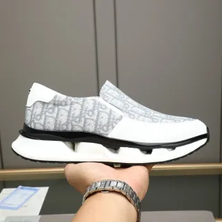 Dior White Gray Monogrammed Textile Slip-On Lifestyle Sneakers