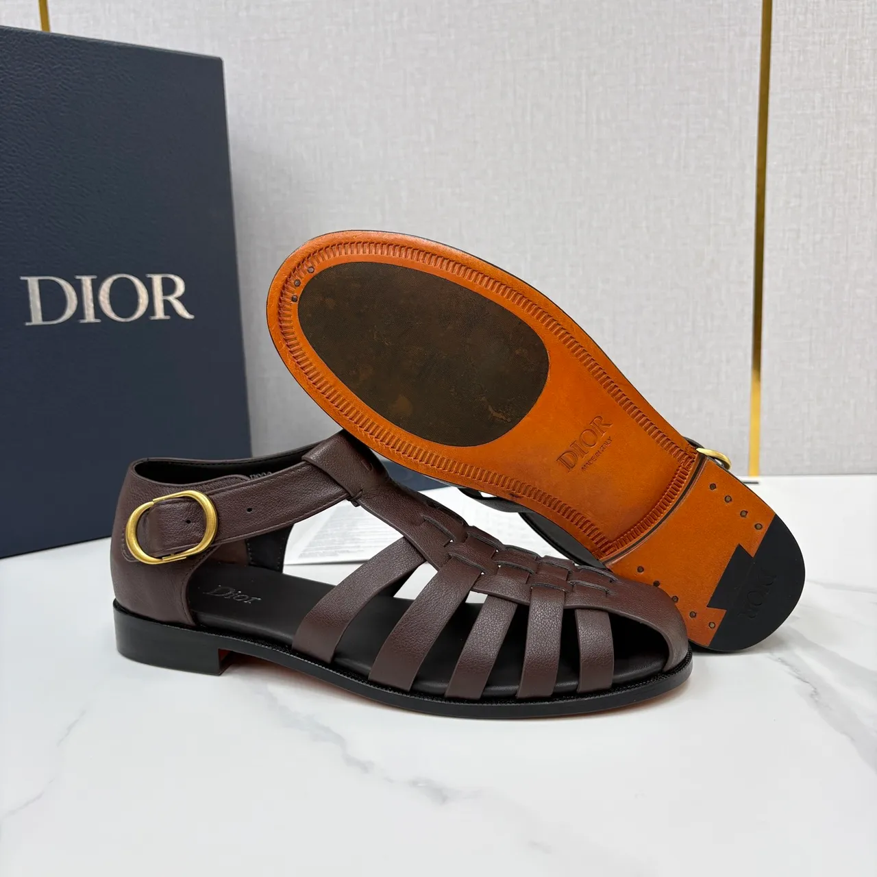 Dior Woven Leather T-Strap Gladiator Sandals 2
