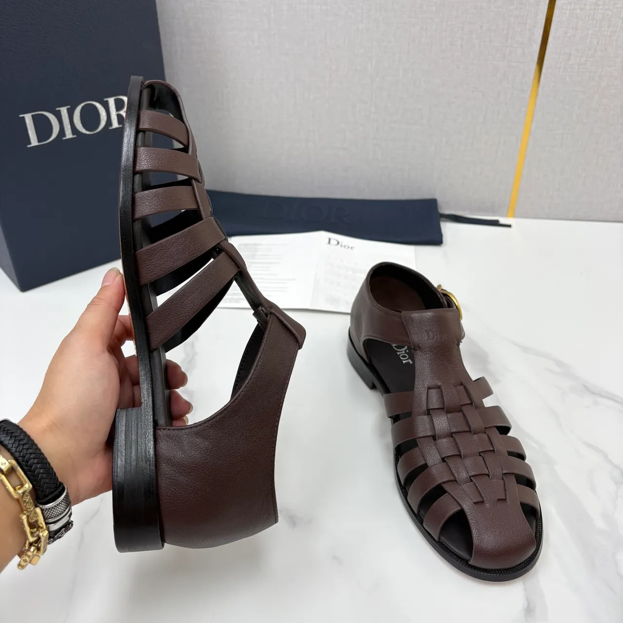 Dior Woven Leather T-Strap Gladiator Sandals 3