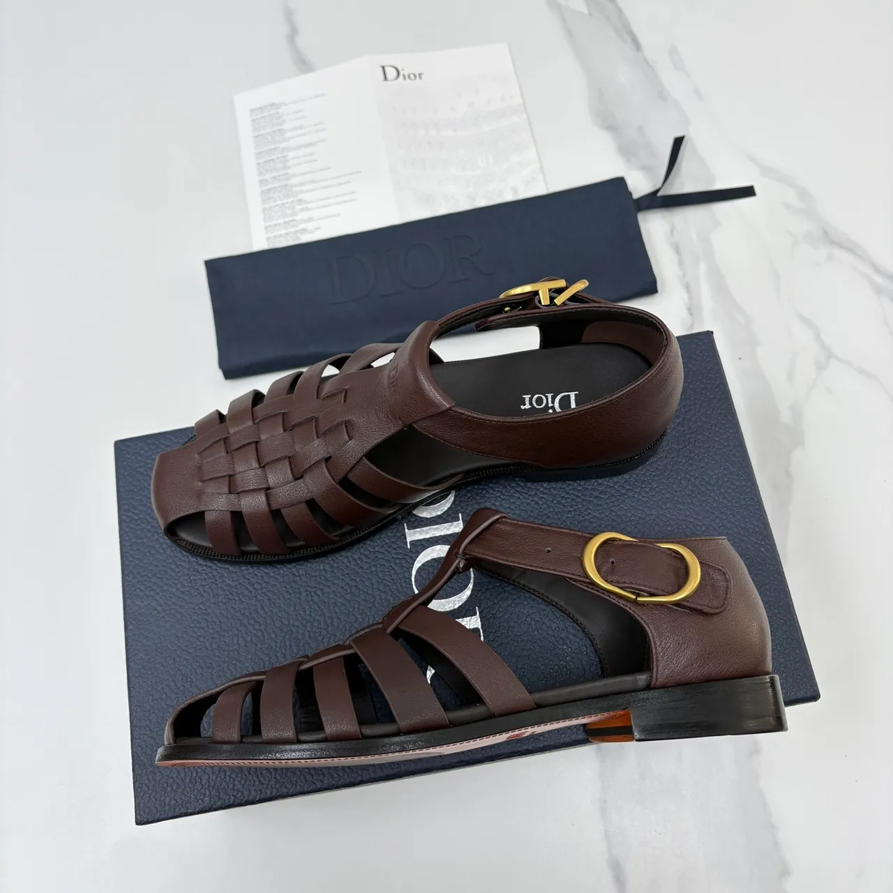 Dior Woven Leather T-Strap Gladiator Sandals 4