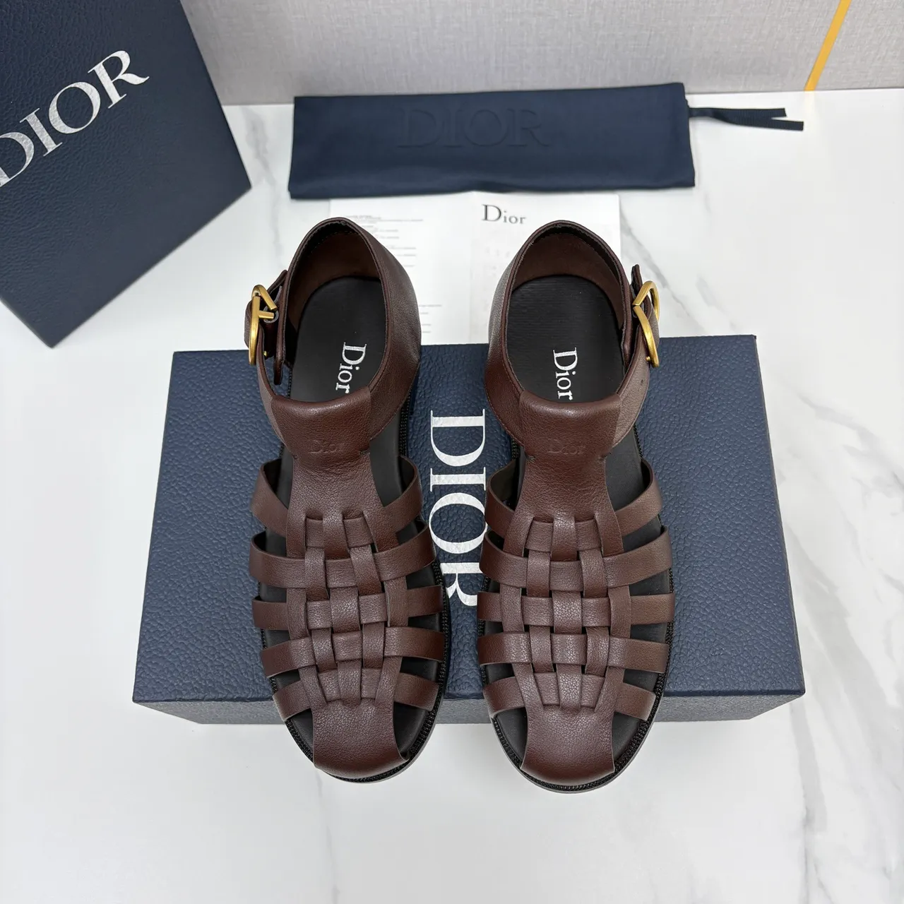 Dior Woven Leather T-Strap Gladiator Sandals 5