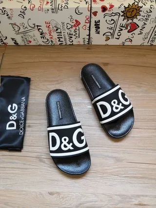 Dolce & Gabbana Black White Logo-Band Strap Textured Rubber Sole Slippers 2