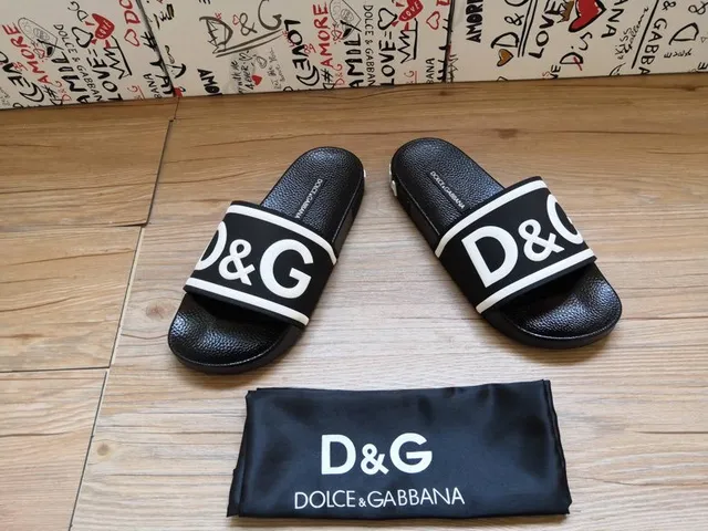 Dolce & Gabbana Black White Logo-Band Strap Textured Rubber Sole Slippers 3