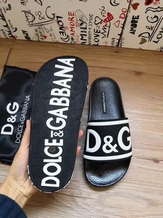 Dolce & Gabbana Black White Logo-Band Strap Textured Rubber Sole Slippers 5