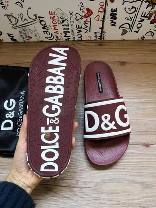 Dolce & Gabbana D&G Slide Bordô e Branco Chinelos 5