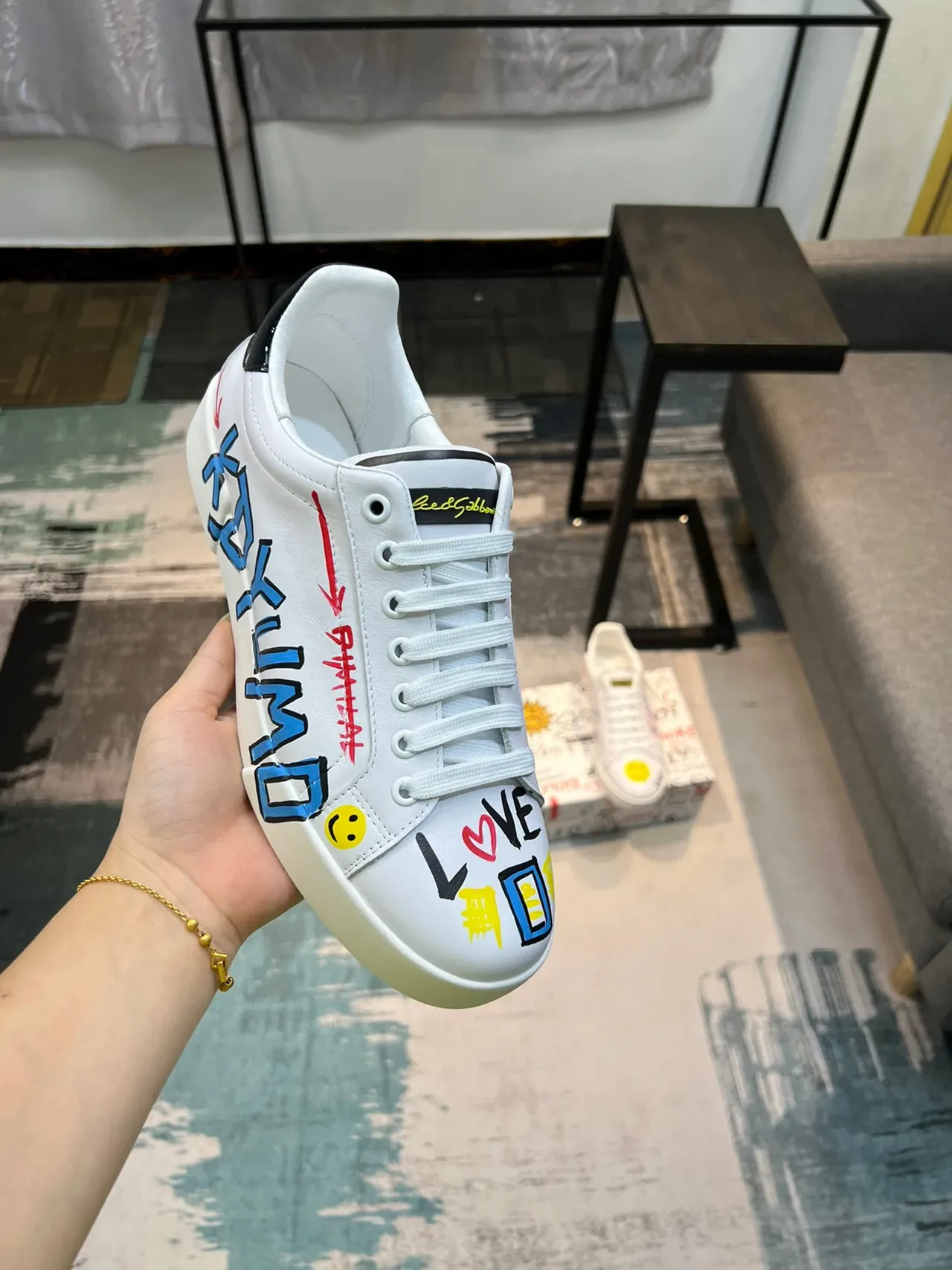 Dolce & Gabbana Graffiti-Print أحذية رياضية بيضاء للأسلوب الحياتي 6