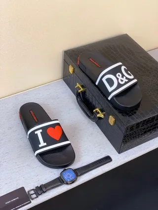 Dolce & Gabbana Slides con impressão de logo preto branco alça sola de borracha moldada chinelos 2